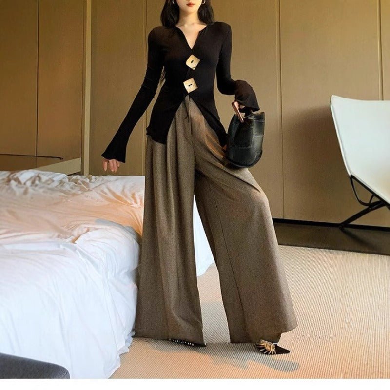 Pantalon Palazzo Taille Haute à Jambe Large | Coupe Ample et Tailleur (MS178)
