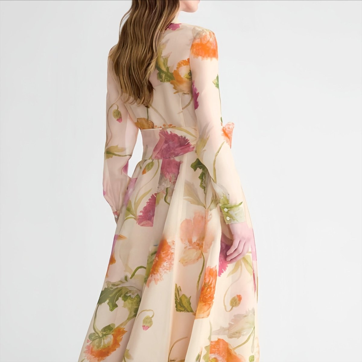 Robe Maxi Chemise Florale Aquarelle (MS414)