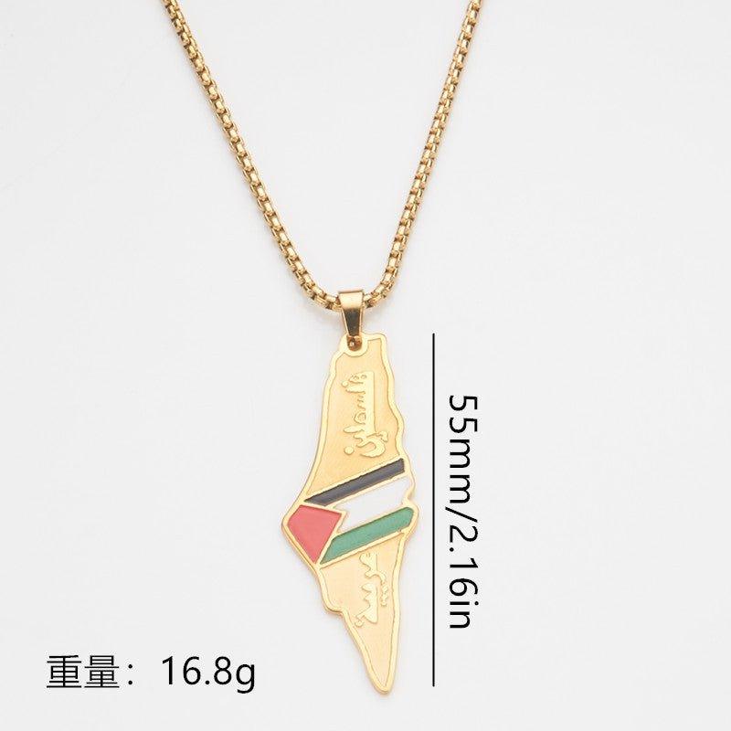 Collier MAC101 avec pendentif carte du drapeau palestinien, keffieh gravé collé, en acier inoxydable