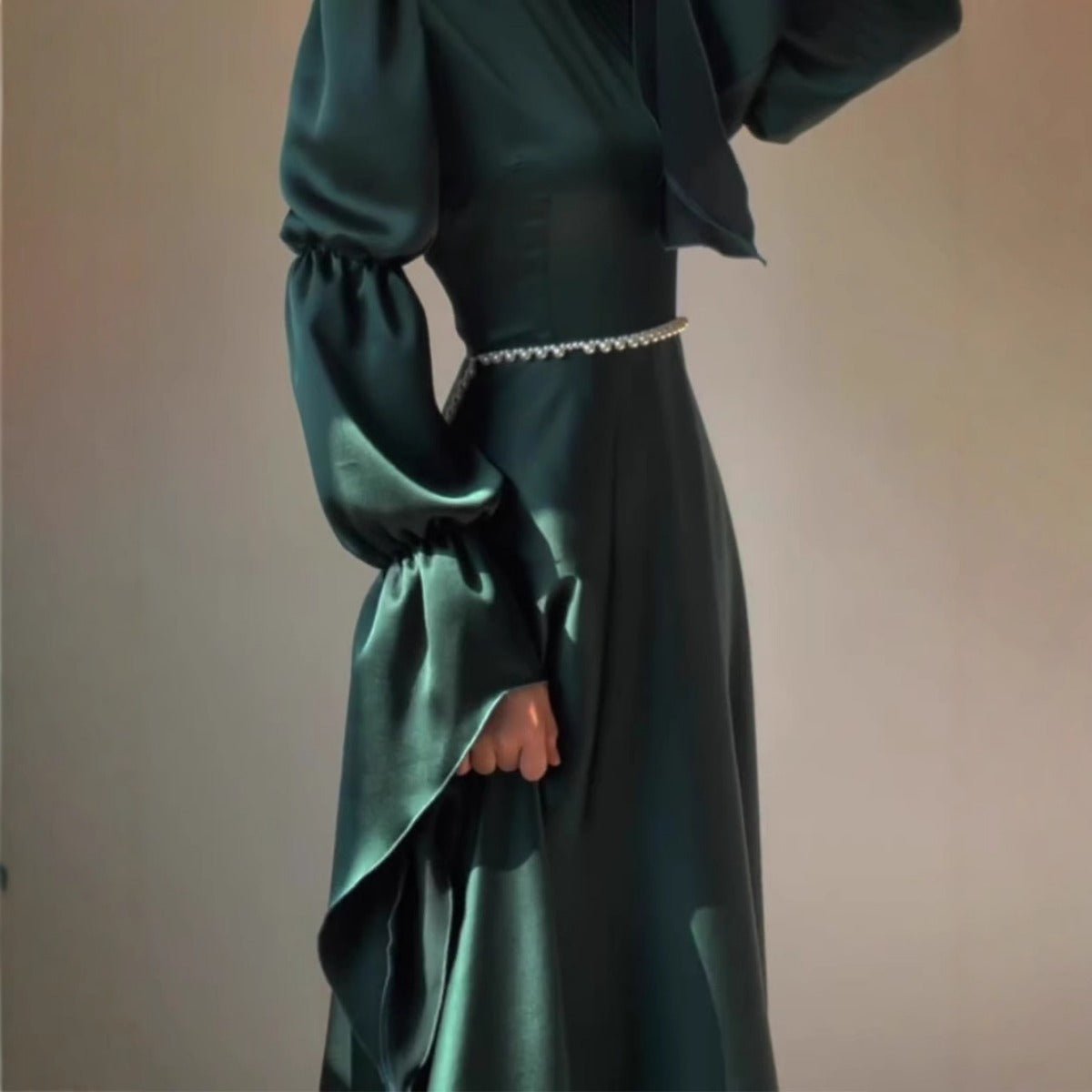Robe Abaya Longue Coupe Slim de Luxe | Robe Maxi Vert Émeraude (MA217)