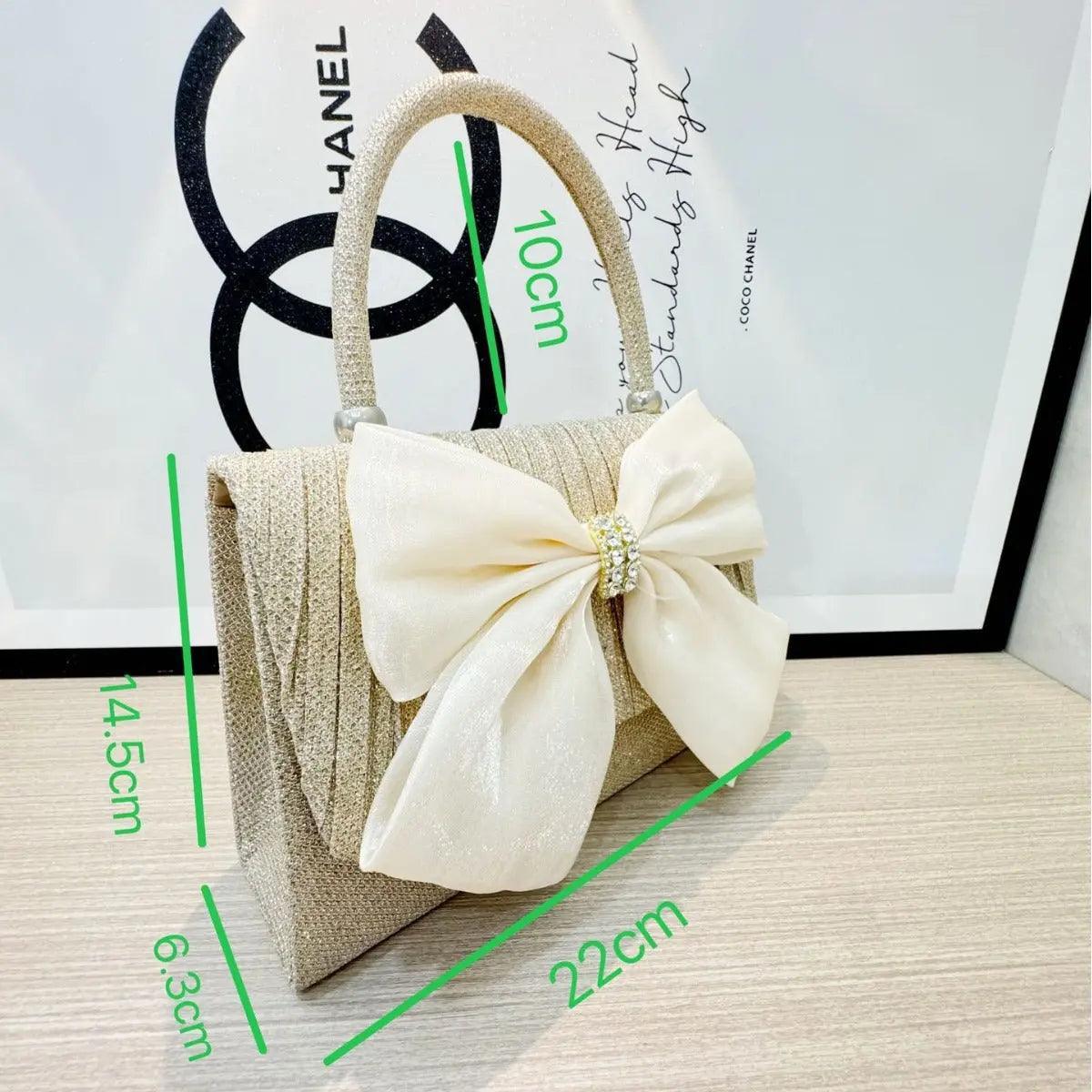MAC060 Sac à bandoulière portable blanc à nœud papillon, grand design nœud, sac à porter sous le bras