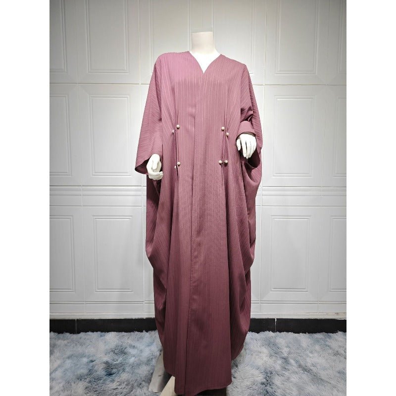 Cardigan Abaya Col en V | Kimono à Manches Chauve-Souris avec Boutons Perlés (MOA226)