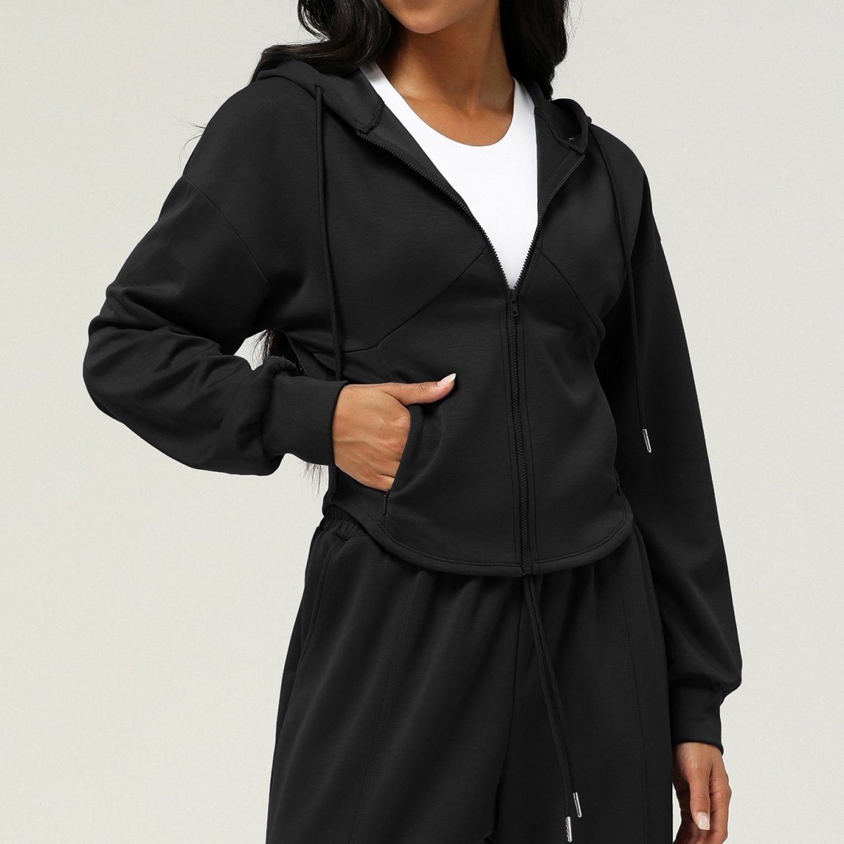 Veste à Capuche Zippée Athlétique | Haut de Yoga Cintré à la Taille avec Poches (MS169)
