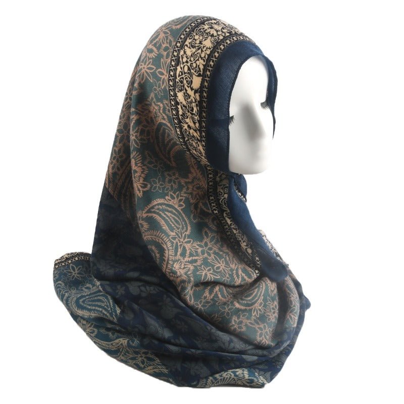 Écharpe Hijab Imprimé Paisley Toucher Cachemire | Châle 180x85cm à Franges avec Motifs Traditionnels (MH150)