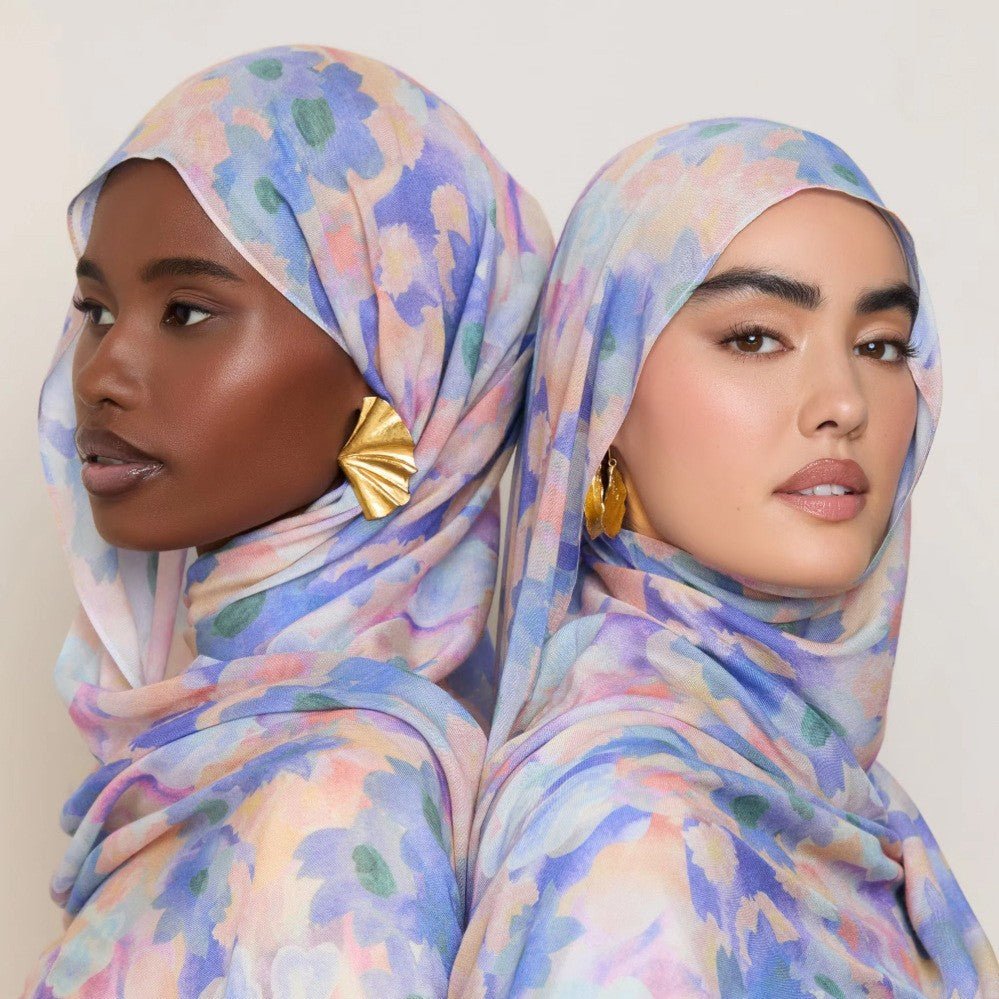 Foulard Hijab à Imprimé Floral Vibrant | Écharpe Botanique Légère (MH159)