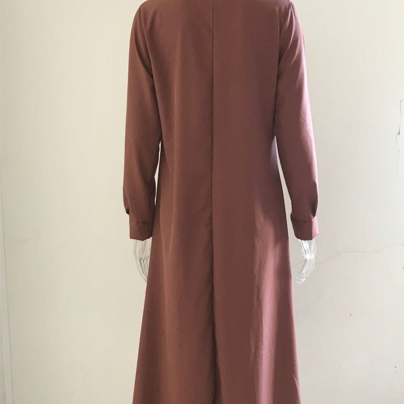 Robe Maxi Élégante à Col en V avec Cordon de Serrage | Tenue Modeste Contemporaine (MS121)