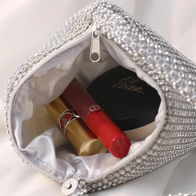 Sac à main MAC057 avec strass, forme cœur, brillant, fait main, petit sac de soirée