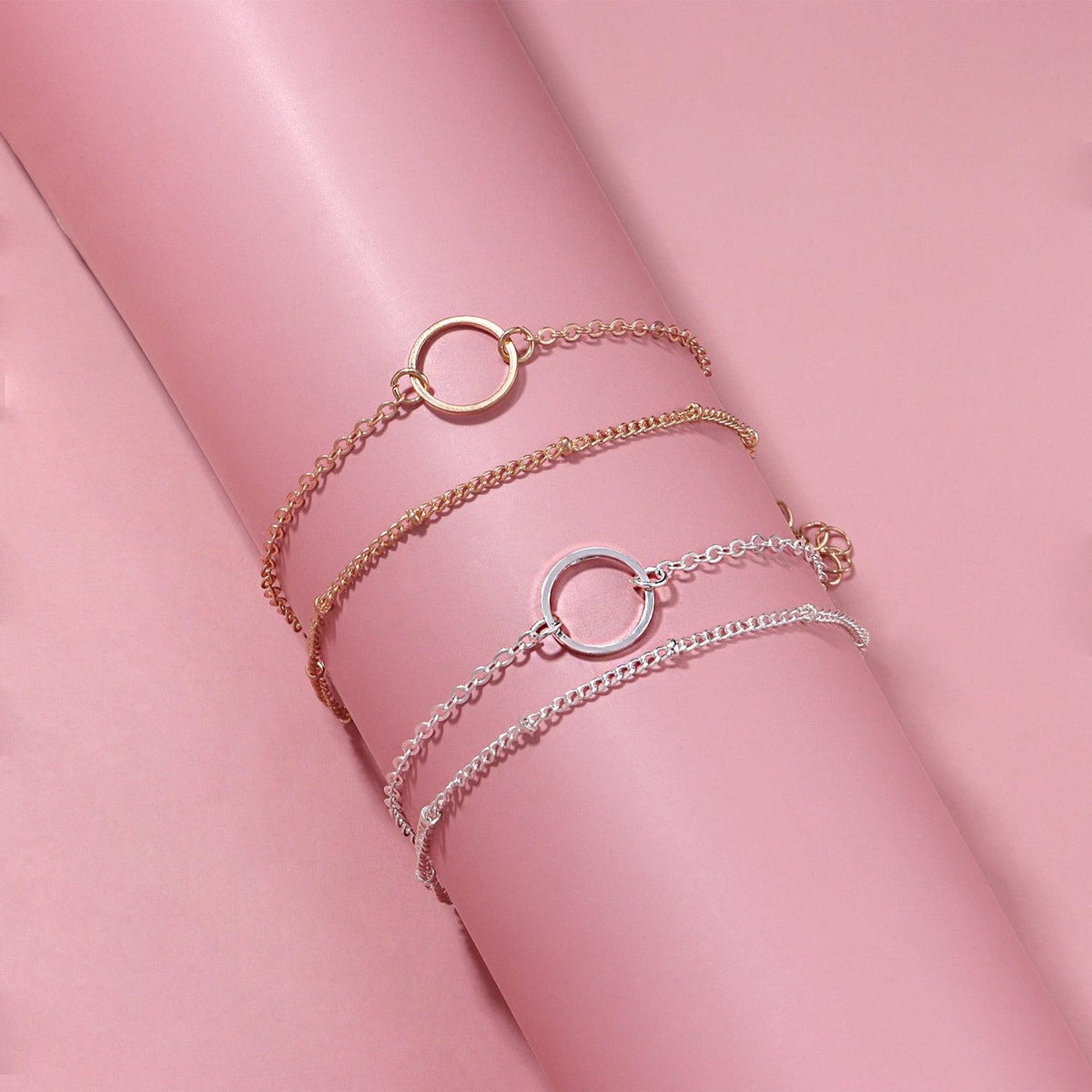 MAC085 Bracelet double couche à motif géométrique ajouré, élégant et tendance