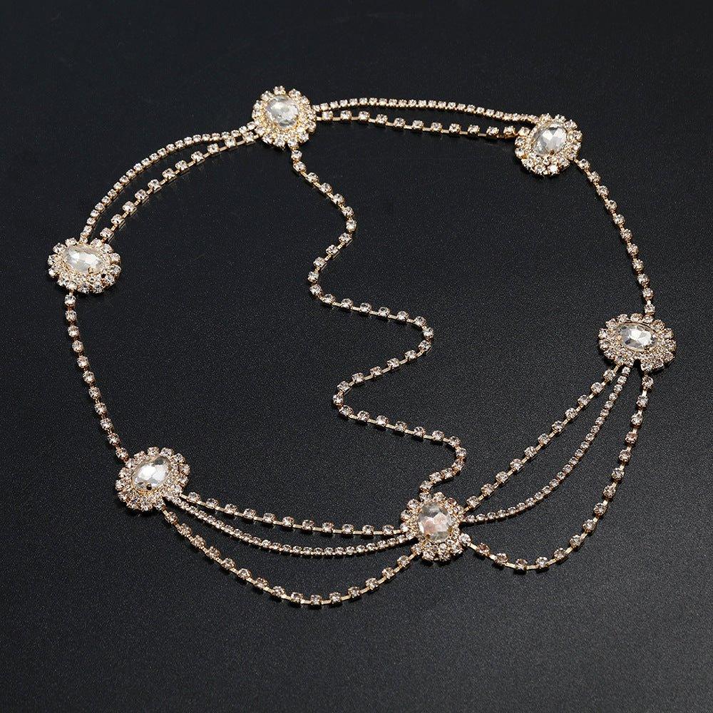 Bijou de front élégant à plusieurs rangs avec strass et pompons (MAC151)