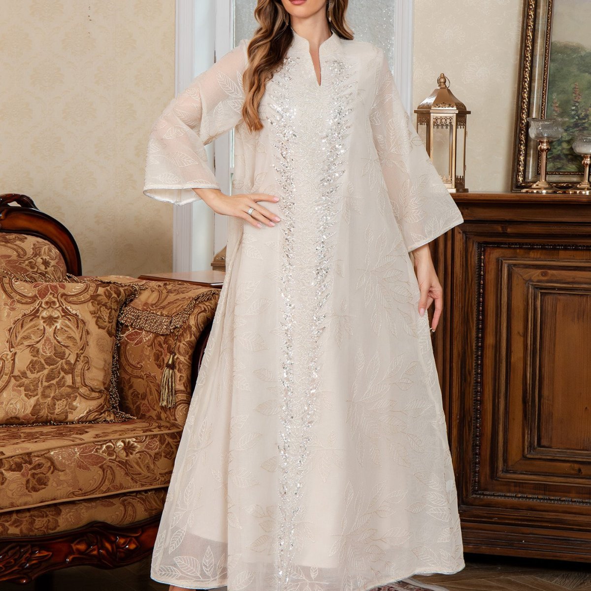 Abaya en Mesh Brodée de Sequins (MA415)