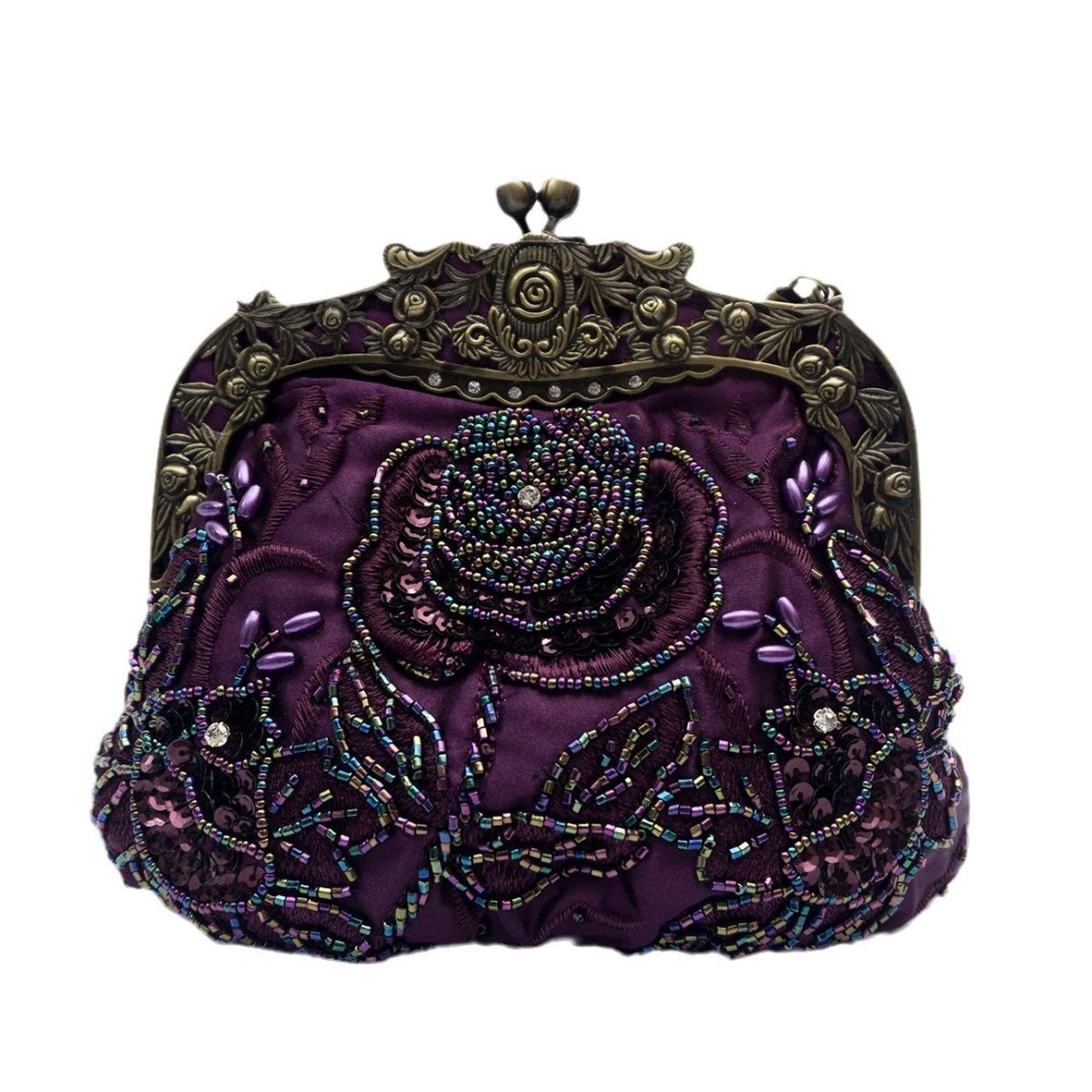 Pochette de soirée brodée de roses avec sequins et perles (MAC291)