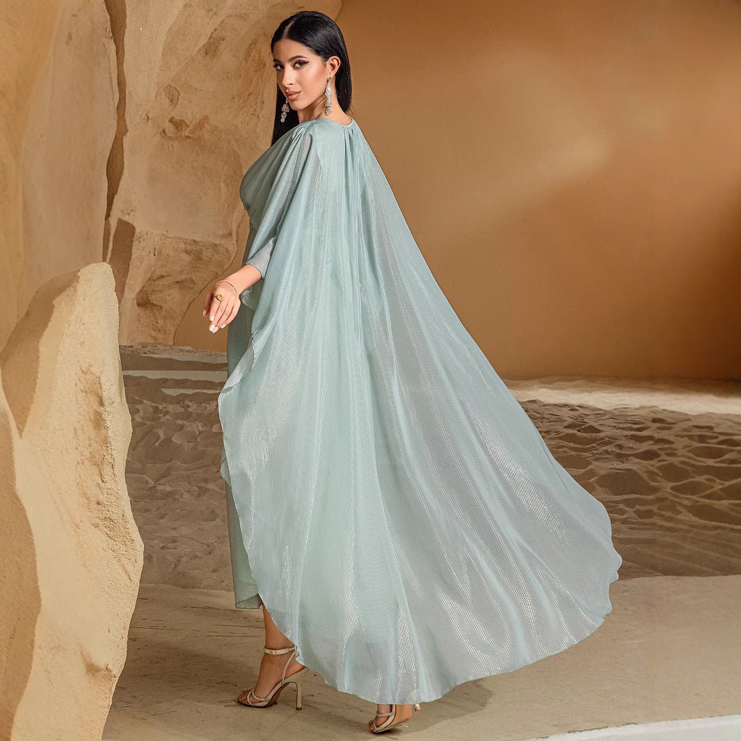Élégante Abaya Robe pour Voyage et Soirée, Col en V, Perles Brodées à la Main, Finition Luxueuse (MA188)