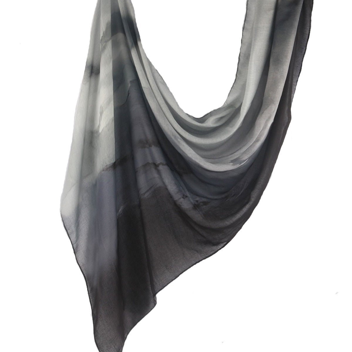 Hijab en Mousseline Imprimé Marbre | Effet Tie-Dye Noir & Blanc (MH227)