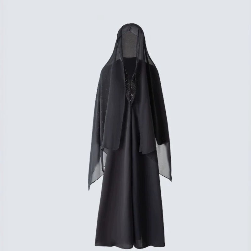 Abaya ouverte avec manches brodées de sequins et perles noires (MOA339)