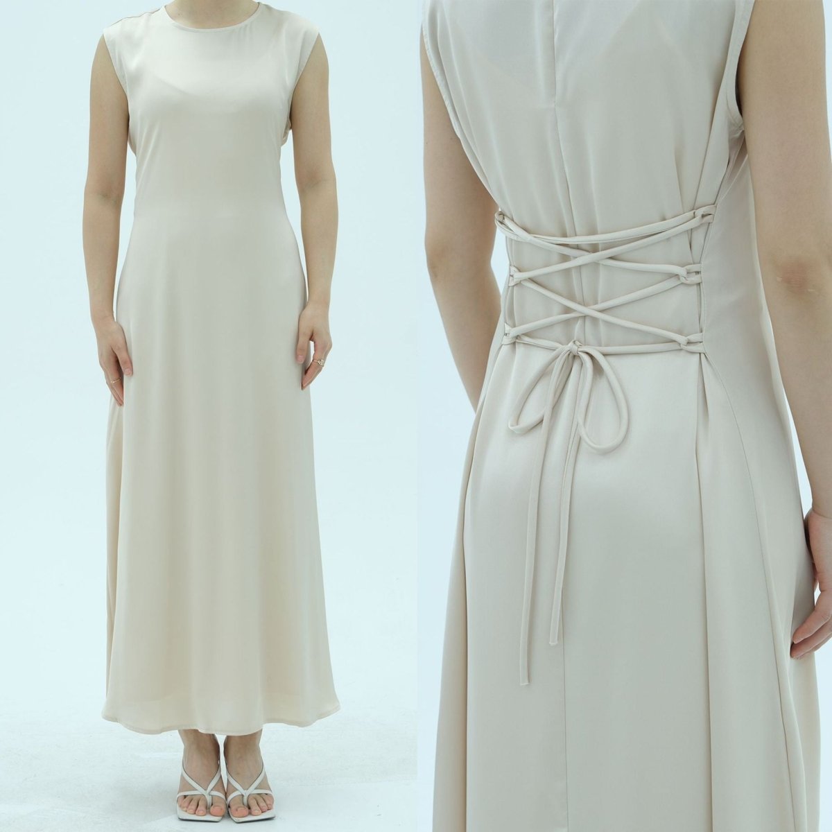 Robe longue sans manches avec dos corset à lacets (MS472)