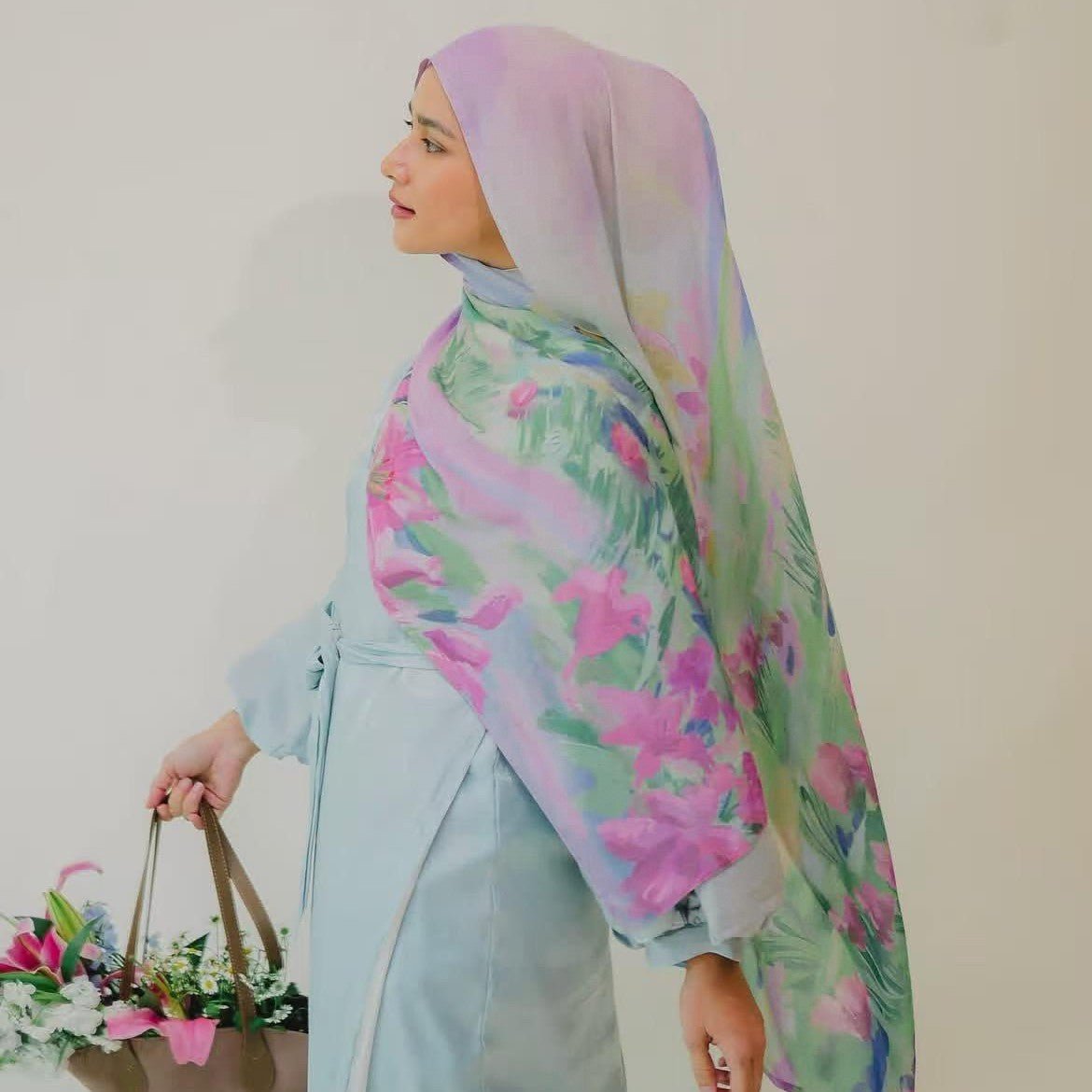 Écharpe Hijab Imprimée en Poly-Coton (MH214)
