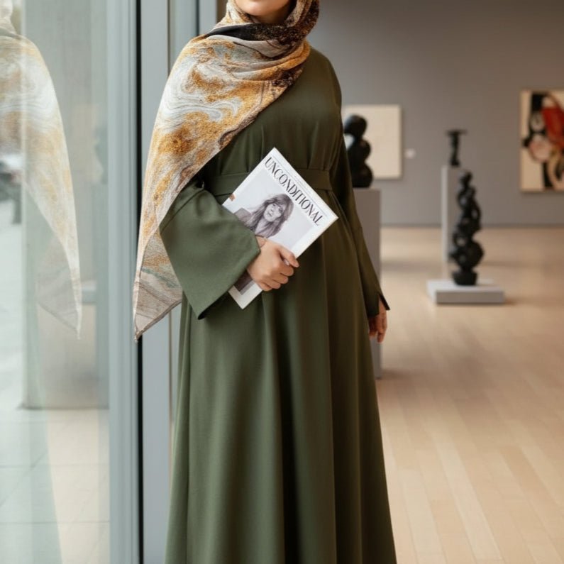 Abaya pull effet lin premium avec poches (MA341)