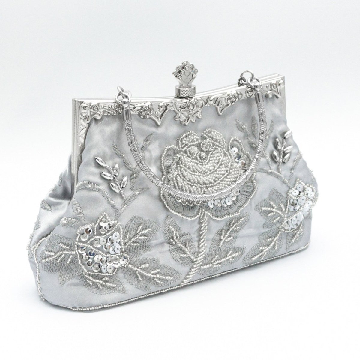 Sac pochette vintage brodé de roses en strass et perles (MAC292)