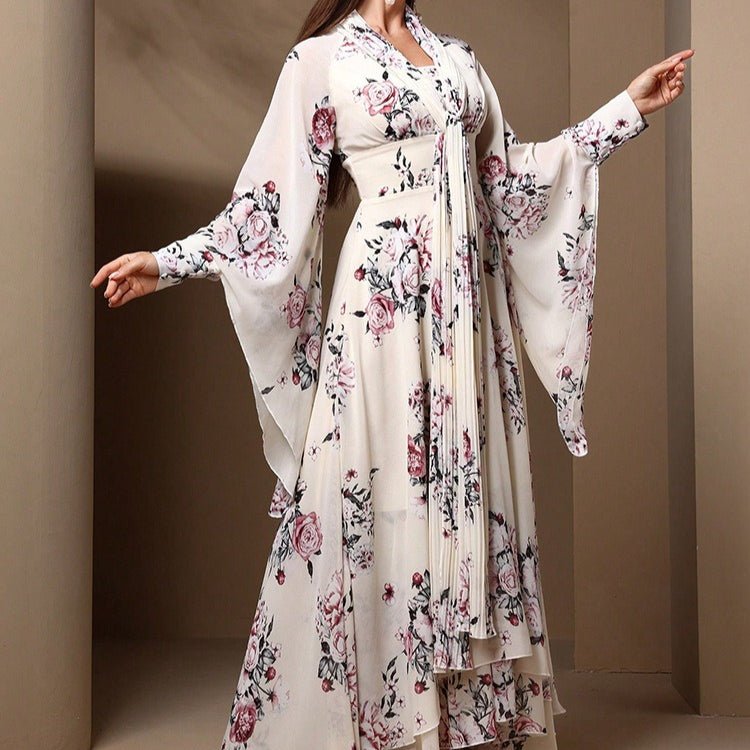 Robe Kimono en Mousseline à Imprimé Floral (MS371)