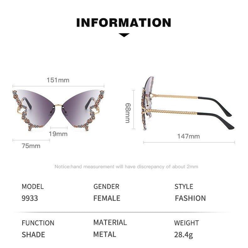 Lunettes de soleil MAC116 grande monture haut de gamme sertie de strass papillon anti-UV