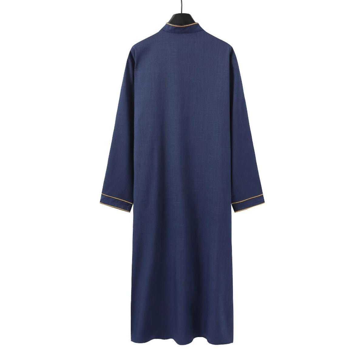 Thobe Premium Brodé à Col Officier Marine & Blanc, Coupe Ample Robe Musulmane avec Broderie Dorée - Tenue Décontractée Modeste (MT034)