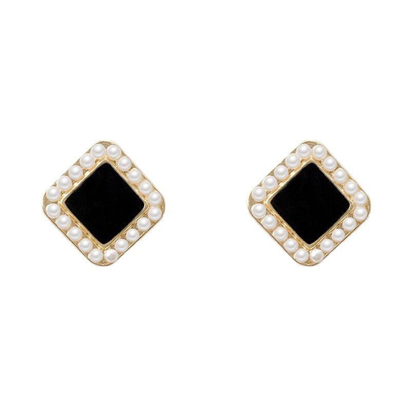 Boucles d'oreilles clou perle cadre géométrique (MAC476)