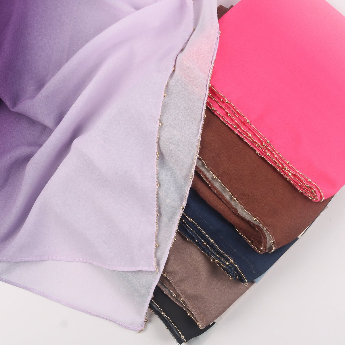 Hijab en Mousseline Perlée Chaîne Dégradé de Couleurs (MH137)