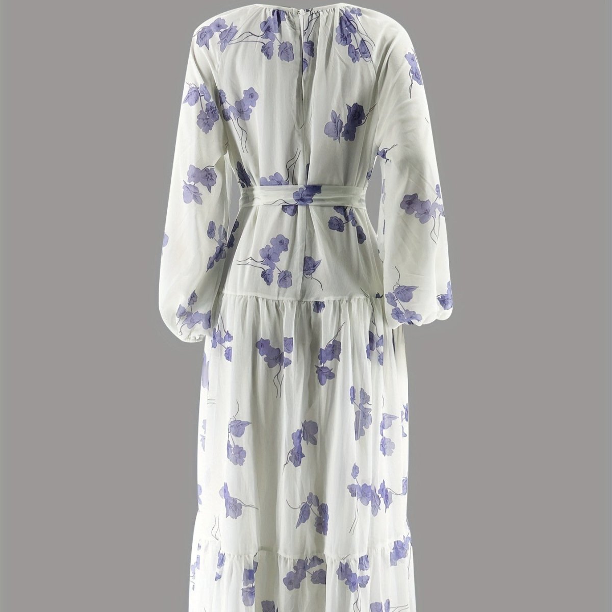 Robe Maxi Fleurie Aquarelle | Robe Étagée à Manches Longues et Ceinture (MS273)
