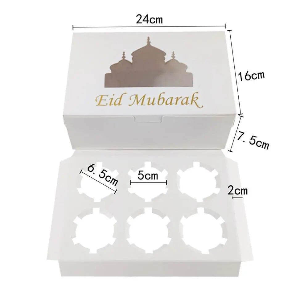 Boîte à cupcakes MR017 Eid Mubarak, boîte cadeau 6 trous