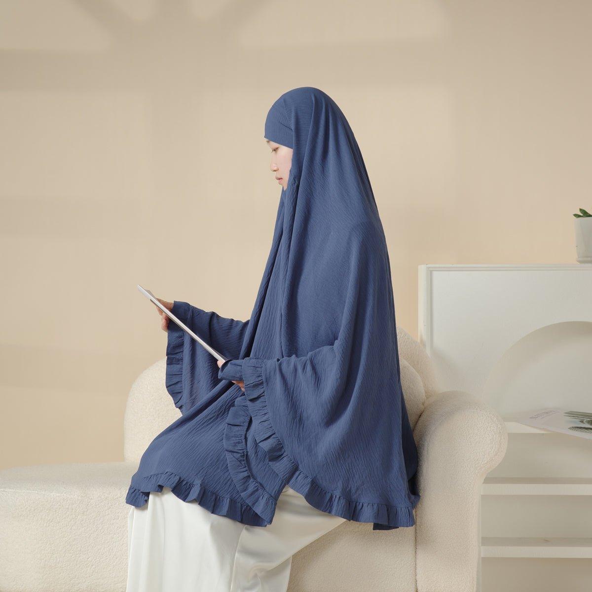 MK019 Khimar long à volants uni avec élastique