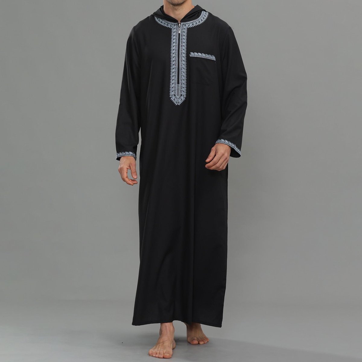 Thobe brodé à capuche pour homme avec poches (MT037)
