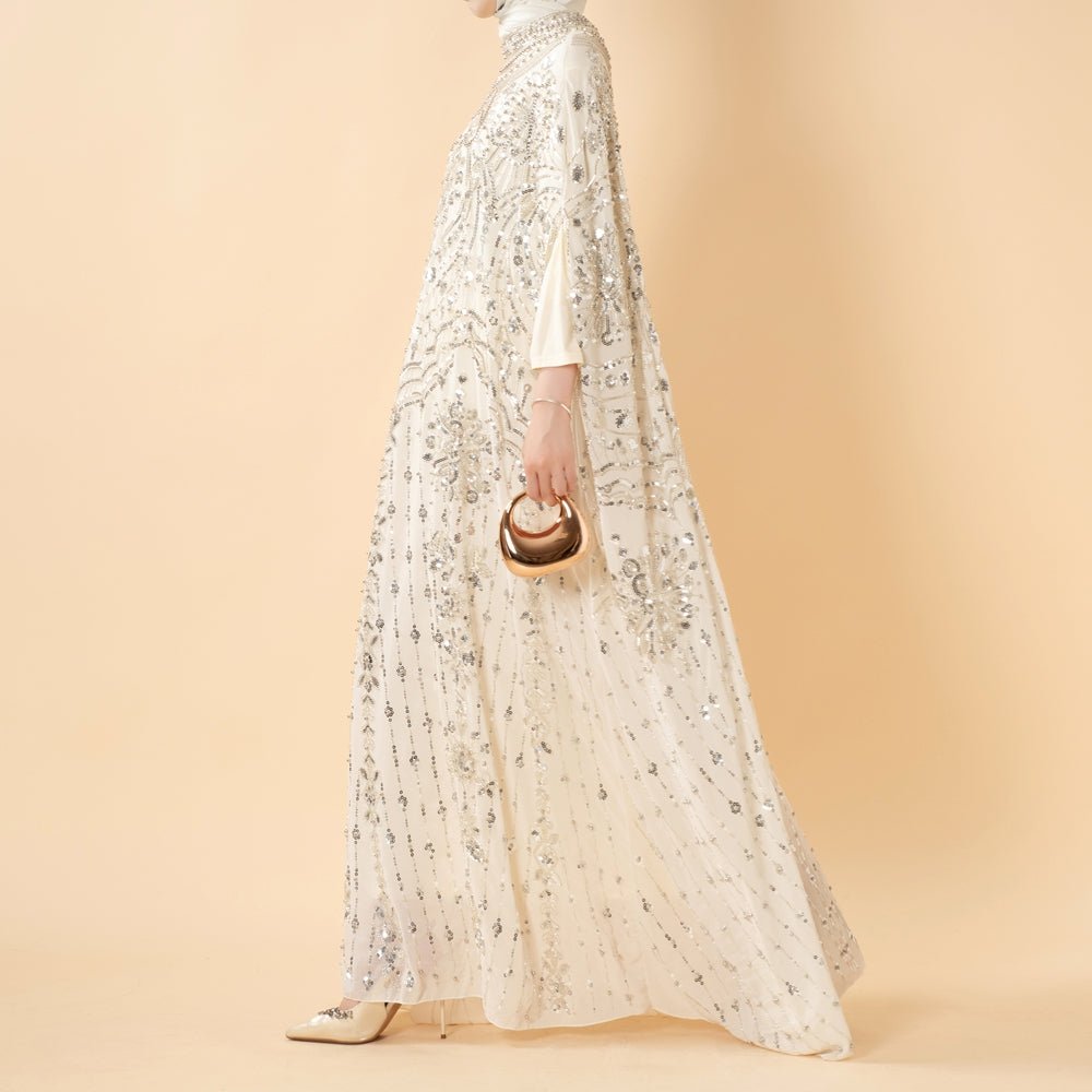 Abaya Ailes de Chauve-souris Brodée à Perles et Paillettes (MA451)