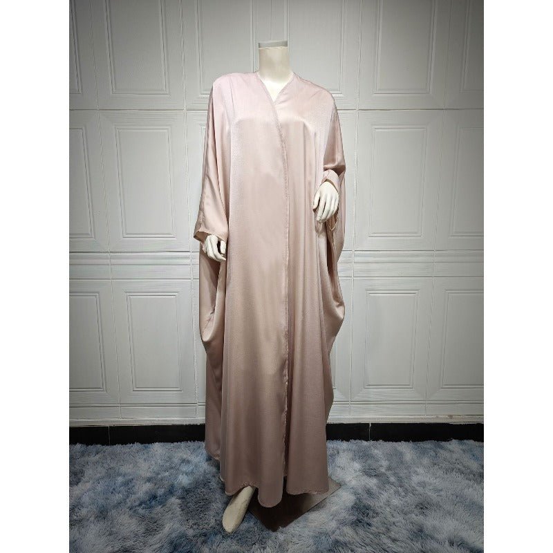 Robe Abaya à Manches Chauve-Souris Douces | Robe Cardigan en Satin à Col en V (MOA224)