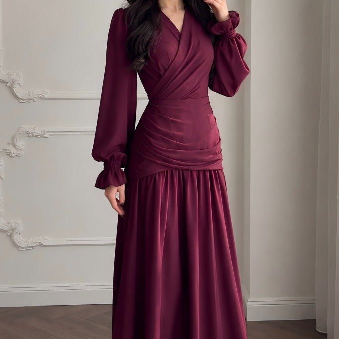 Robe longue encolure V Ruché à la taille Froncée(MS505)