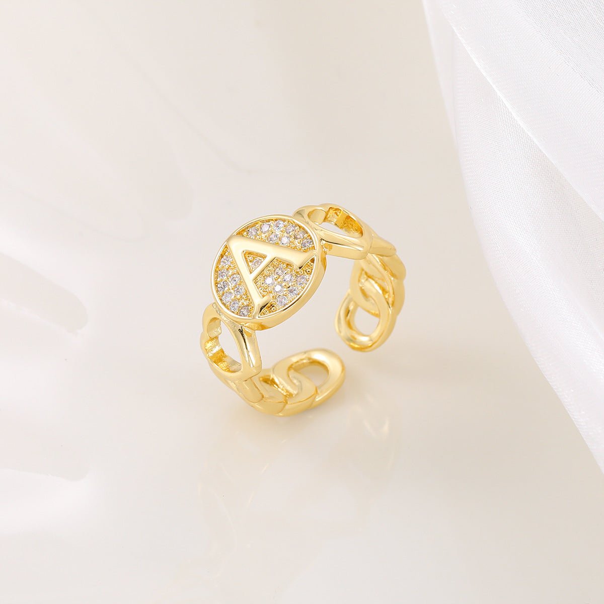 Ensemble MAC186 Cuivre avec Zircon, Bague Lettre Love Brillante Plaqué Or Réel 18K