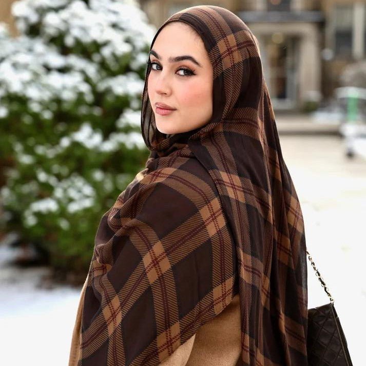 Écharpe Hijab à Motif Tartan et Pied-de-poule (MH213)