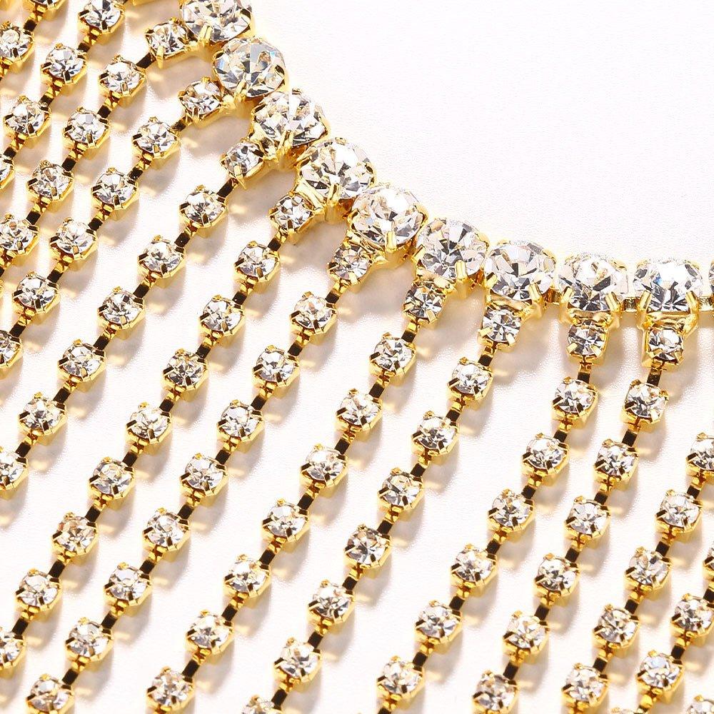 MAC117 Voile long à franges avec chaîne de strass