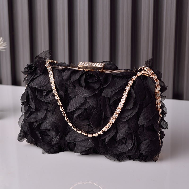 Sac de soirée en mousseline rose | Pochette florale avec chaîne en cristal (MAC355)
