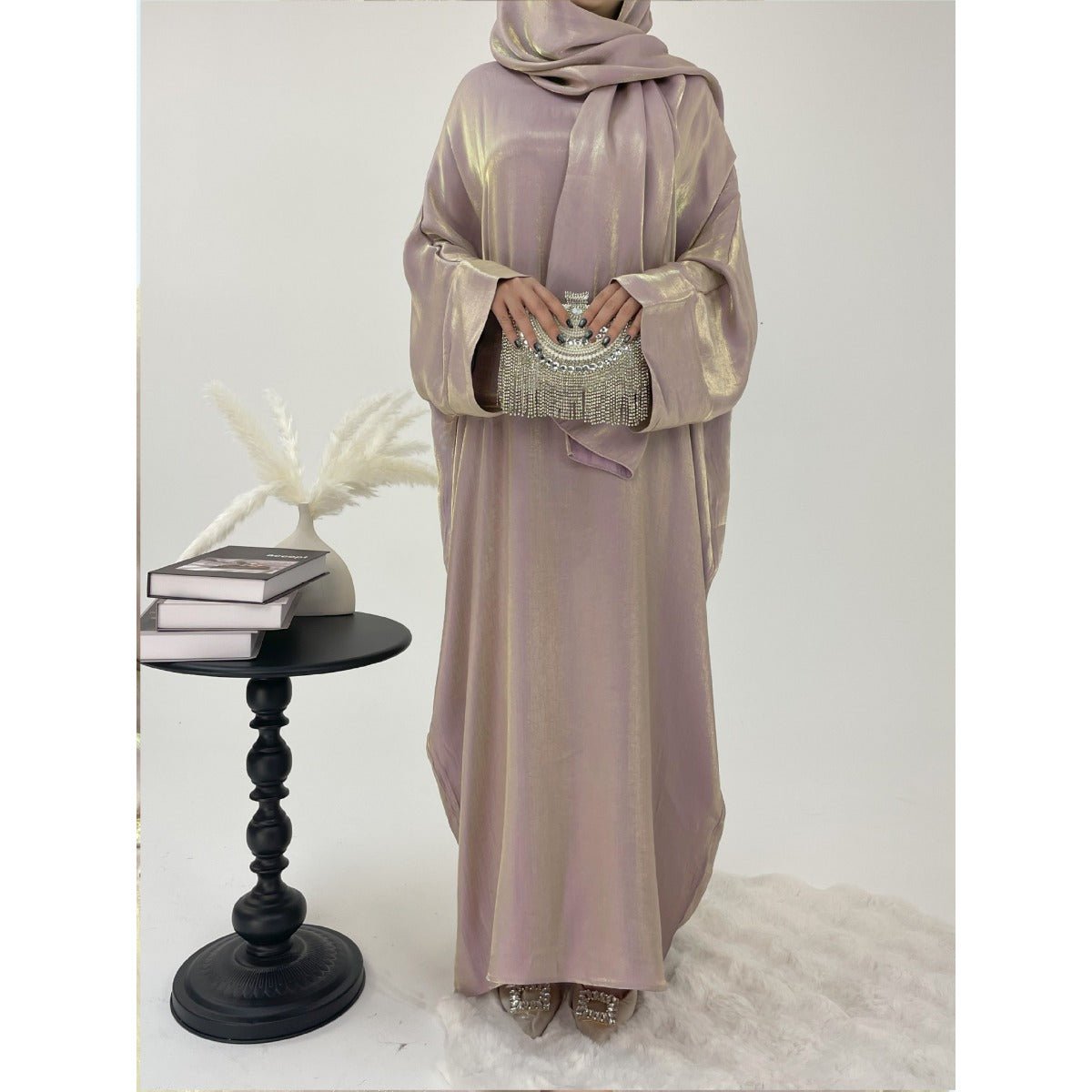 Robe Abaya de Luxe à Manches Bouffantes | Tenue de Soirée Élégante Musulmane, Robe Modeste Brillante (MA245)