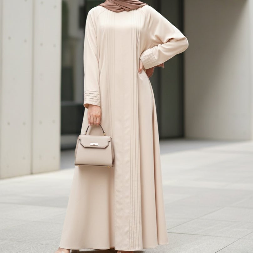 Abaya Serene plissée en georgette, coupe ample et longueur intégrale, style modeste (MA254)