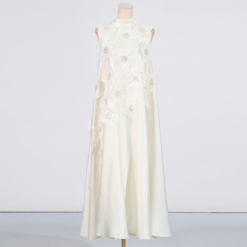 Robe Maxi sans Manches à Appliqués Floraux 3D (MS358)