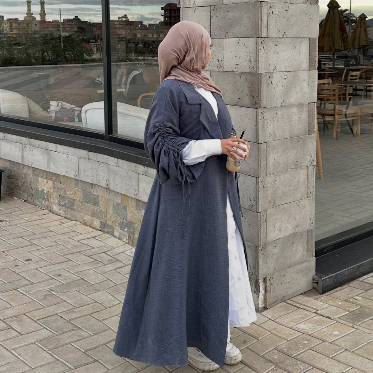 Blazer Cardigan ajusté à manches froncées | Veste ouverte en mélange de sergé (MOA246)