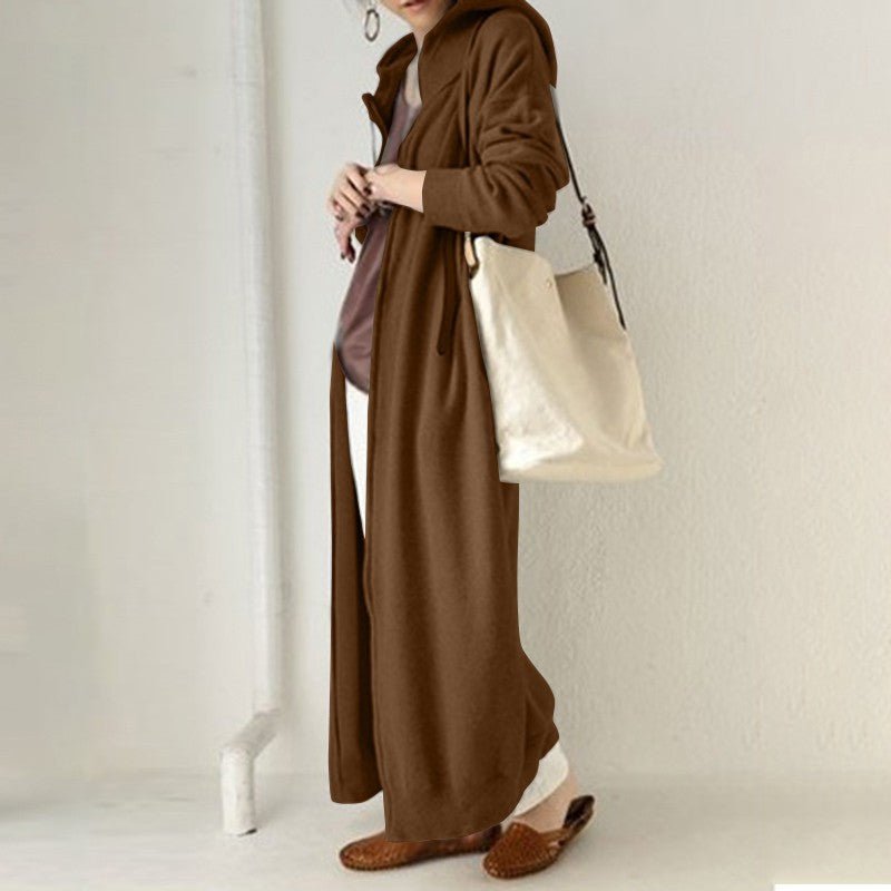 Robe Maxi à Capuche Zippée Oversize | Abaya Robe Polaire (MS163)