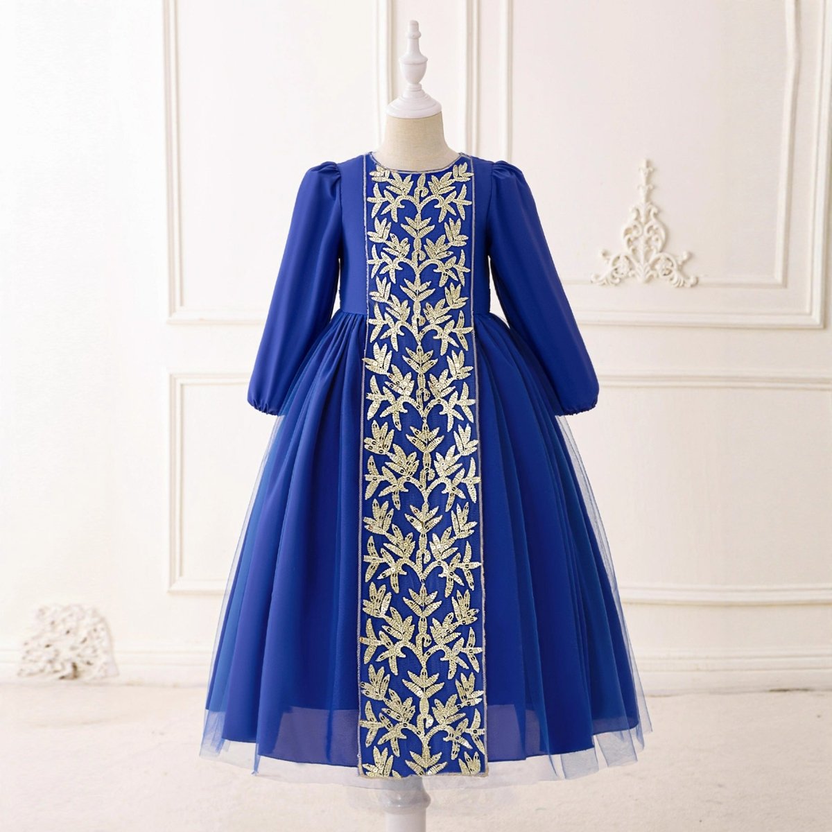 Robe Princesse Brodée pour Fillette avec Surjupe en Tulle (MKG022)