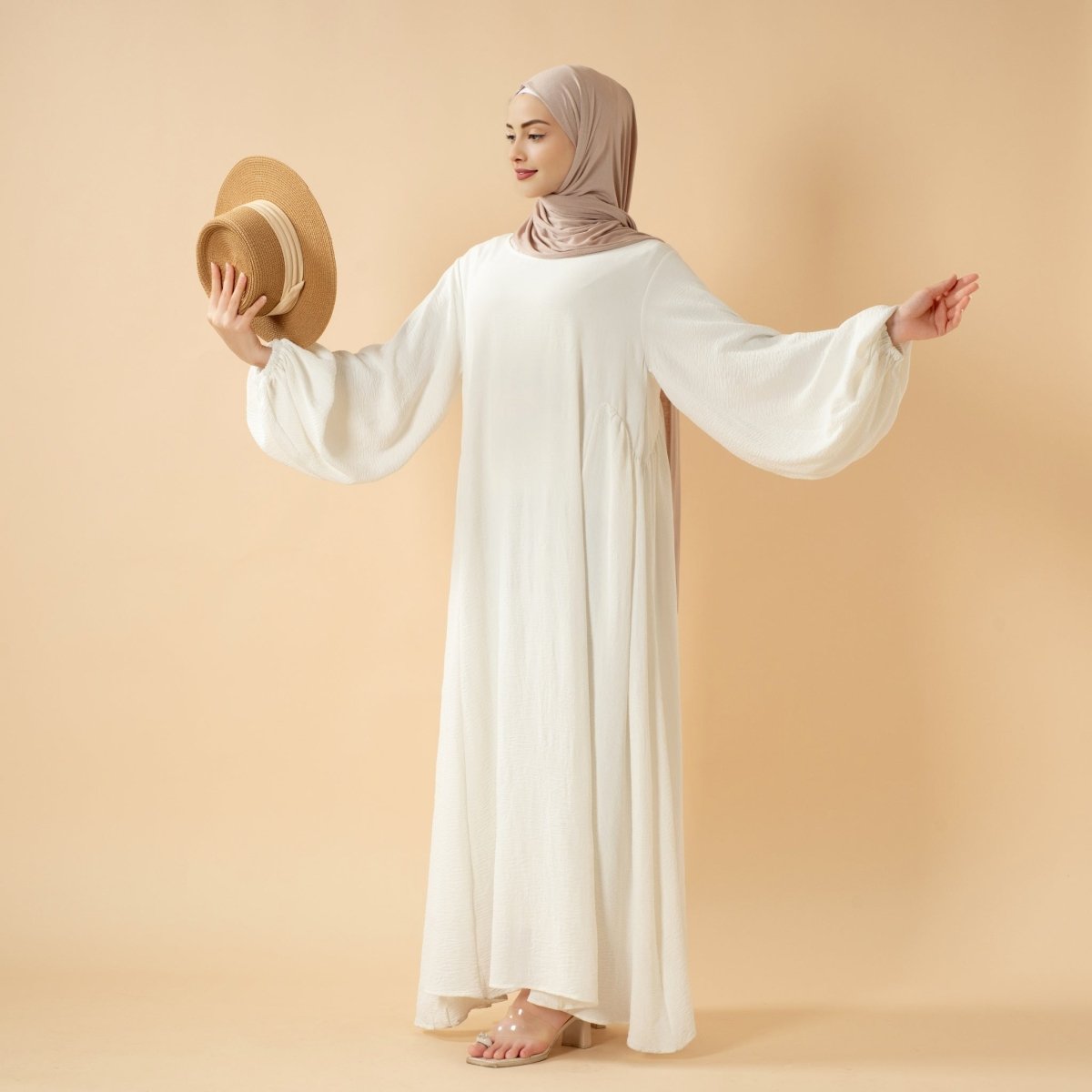 Abaya Crêpe Coupe Décontractée à Manches Lanterne (UKMA190)