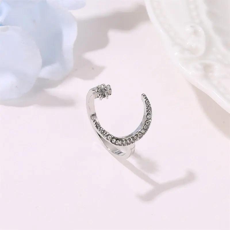 Bague ouverte MAC035 Lune et Étoile en Zircone Cubique