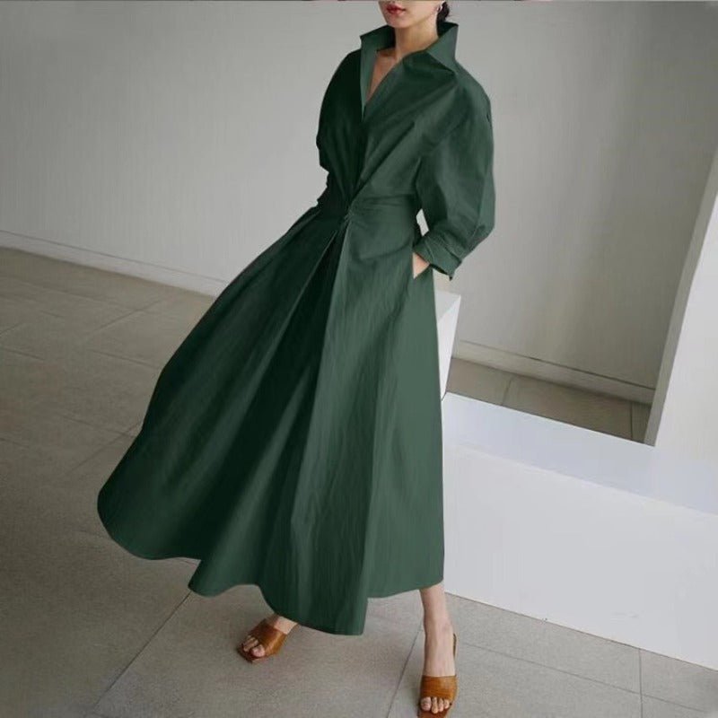 Robe maxi à manches longues et col polo (MS116)