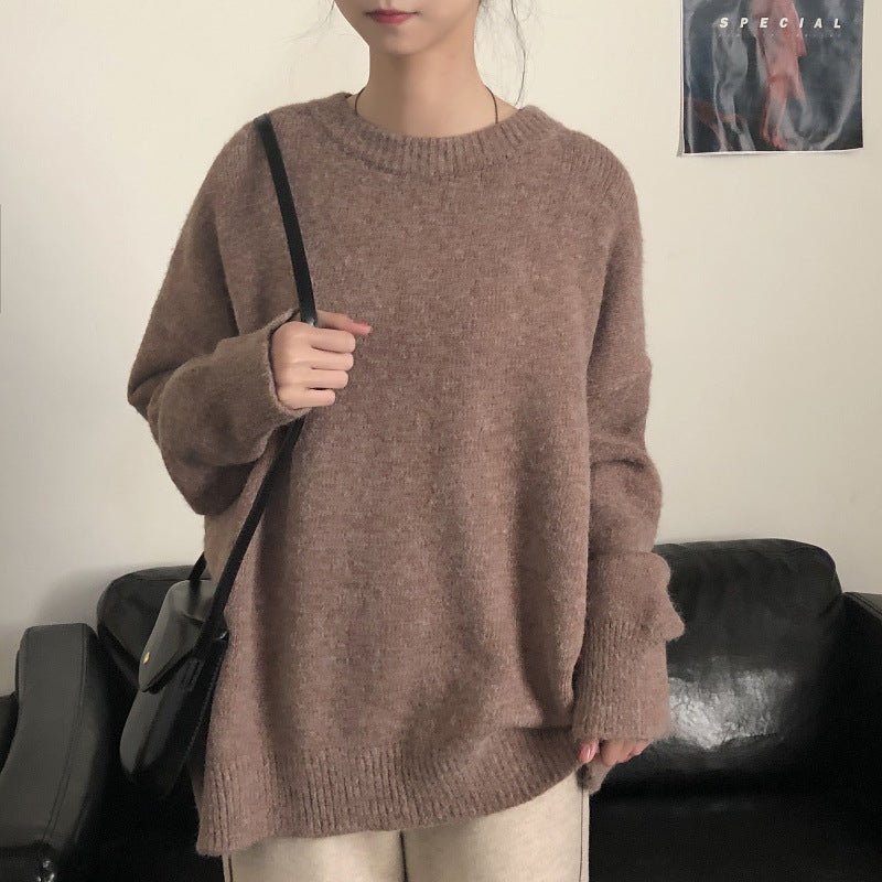 Pull Oversize à Col Rond | Haut de Base Tricoté Uni (MS168)