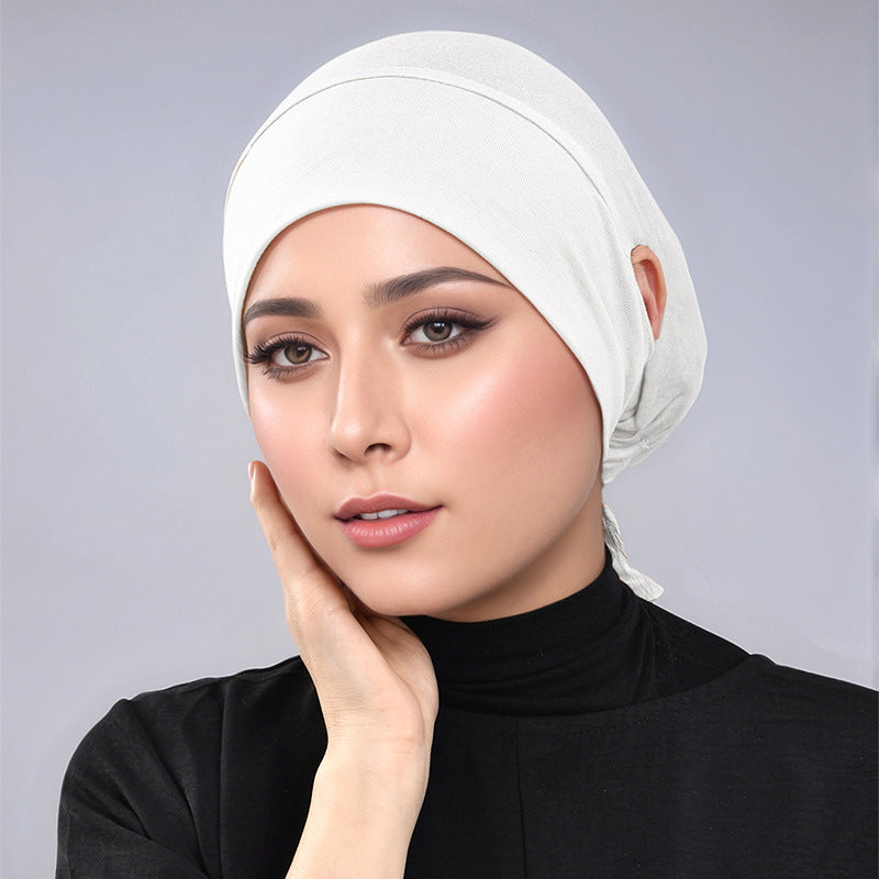 Sous-bonnet en coton mercerisé à nouer avec ouvertures pour les oreilles (MH204)