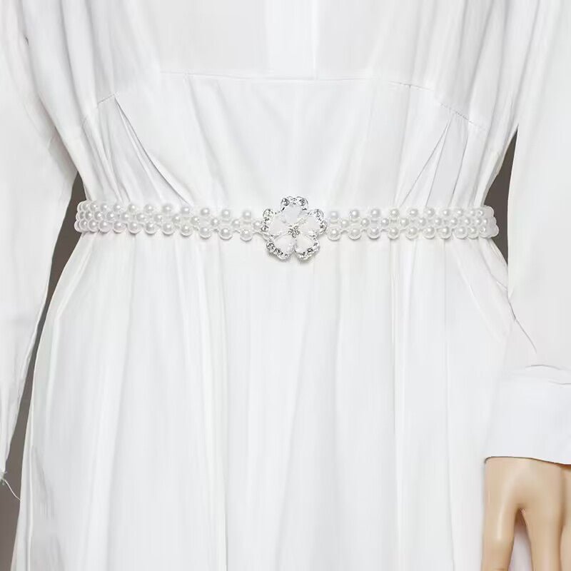 Ceinture élastique perlée | Ceinture extensible à fleurs strass (MAC362)